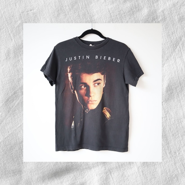 JUSTIN BIEBER Band T-Shirt, Men's Size L cotton black type Vintage Second Hand