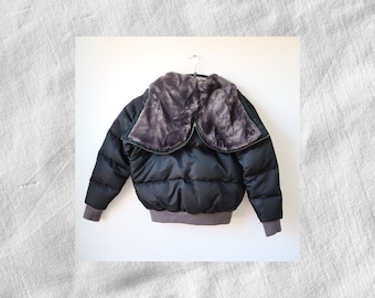 Y2K Olive Green Bomber Jacket With Faux Fur Hood – Cropped