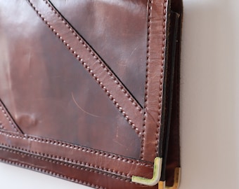 Vintage Brown Leather Shoulder Bag with Brass Details, Vintage Purse, Retro Leather Bag, Vintage Accessories