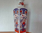 Japanese Imari Porcelain Vase circa 1940 39 s. 8 quot Tall. Four Sided With Trumpet Neck. Hand Painted in Blue, Red Gold. Ships Free in US.