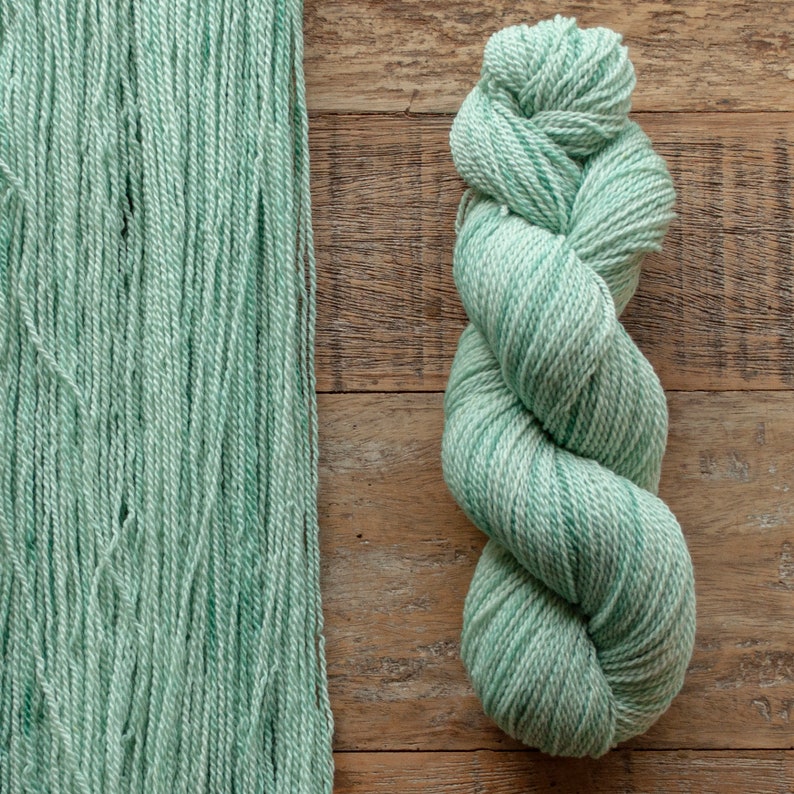 2 ply 56 grams sage mint green 260 yards Hand dyed Cormo wool fingering weight yarn rare breed