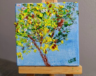 Shimmering Leaves (Miniature Acrylic Painting with Easel)