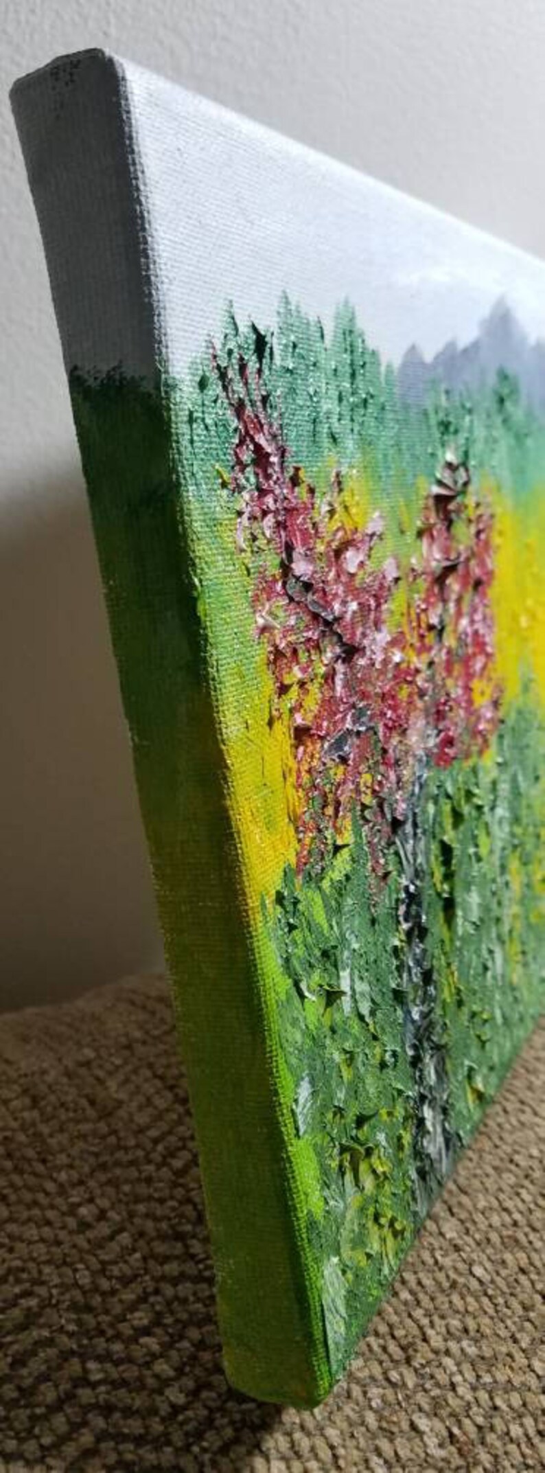 Original Oil Painting Bright Red Tree