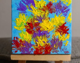 Tri Color Bouquet (Miniature Acrylic Painting with Easel)