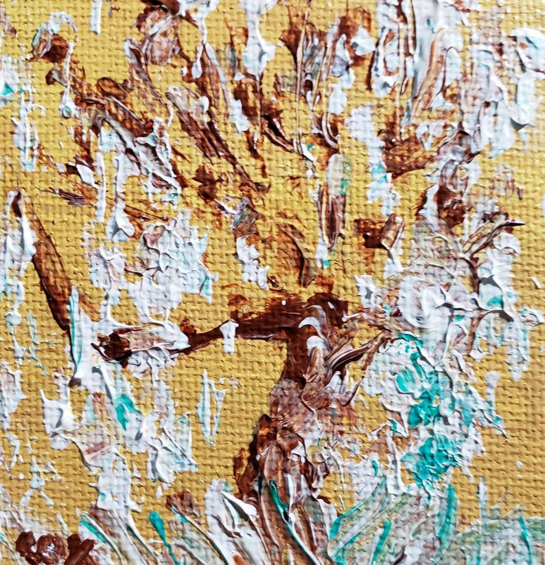 Tree in the Snow Abstract Miniature Acrylic Painting with Easel