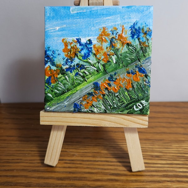 Roadside Blossoms (Miniature Acrylic Painting with Easel)