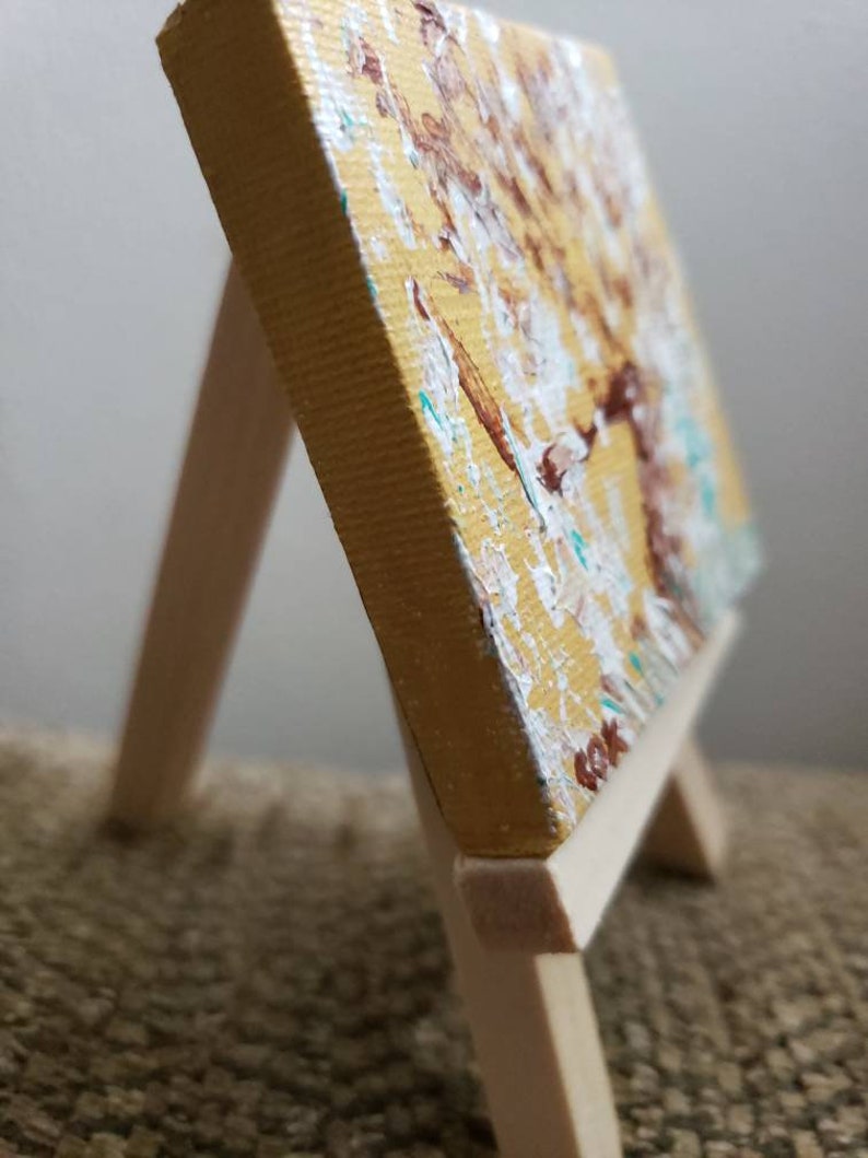 Tree in the Snow Abstract Miniature Acrylic Painting with Easel
