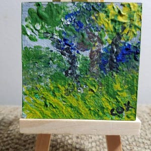 Three Trees (Miniature Acrylic Painting with Easel)