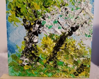 April Springtime  (Miniature Acrylic Painting with Easel)