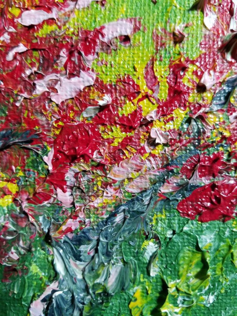 Original Oil Painting Bright Red Tree