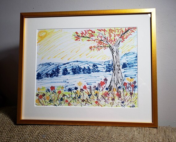 Lake in the Mountains (Matted and Framed Paint Marker Drawing)