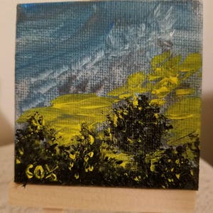 Warm July Sunset  (Miniature Acrylic Painting with Easel)