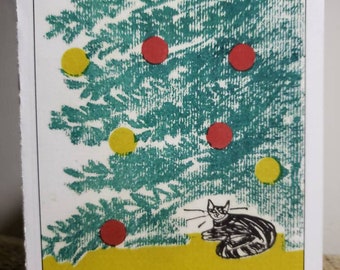 Curled under the Tree  (Christmas Card Boxed Set of 10 cards with envelopes)