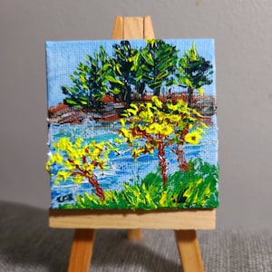 Lake Royer in the Fall (Miniature Acrylic Painting with Easel)