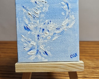 A Bird in the Clouds (Miniature Acrylic Painting with Easel)