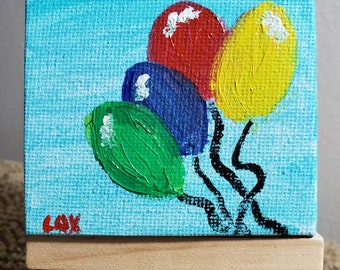 Bright Balloons (Miniature Acrylic Painting with Easel)