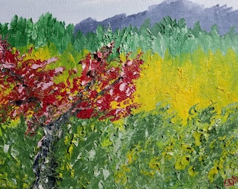 Bright Red Tree (Original Oil Painting)
