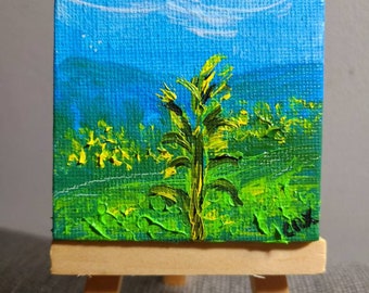 Single Cornstalk (Miniature Acrylic Painting with Easel)