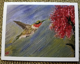 Ruby-throated Hummingbird  (1 Mother's Day Card with White Envelope)