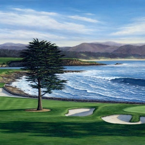 Pebble Beach #18, golf art decor, US Open, giclee golf prints, golf poster, golf wall art, golf decor, gifts for golfer, golf course gifts