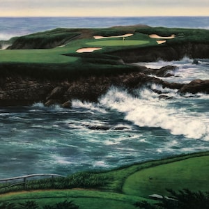 Pebble Beach, golf art decor, US Open, giclee golf prints, golf poster, golf wall art, golf decor, gifts for golfer, golf course landscape