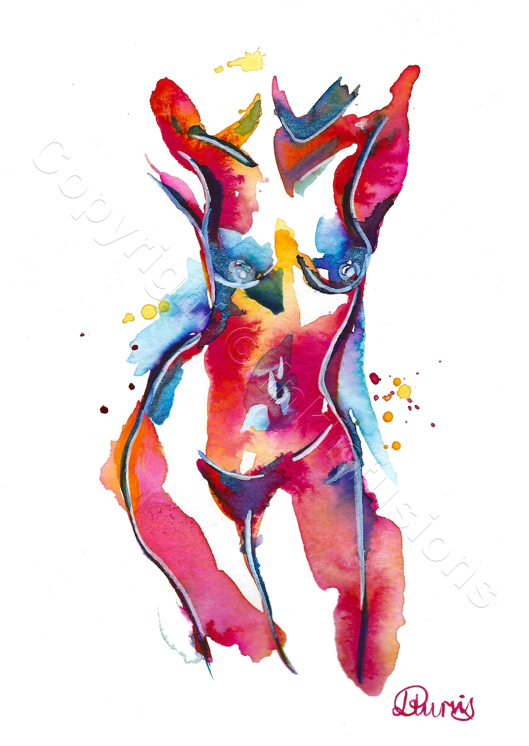 Woman Nude Print Watercolour Nude Vibrant Watercolour Art ...