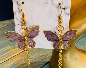 Purple Butterflies W/ Gold Chains