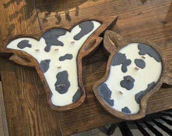 Cow  Print Dough Bowl Candles - Longhorn Large and mini