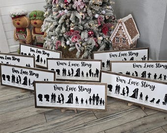Love story timeline family story sign.  Valentine anniversary