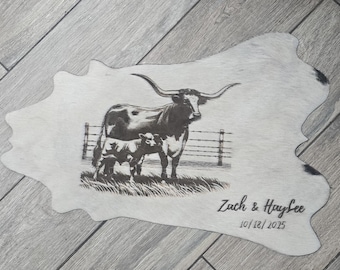 Engraved Cowhide Rug - Custom Decor, Personalized Gift