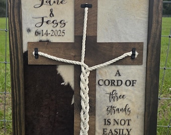 Cord of three strands is not easily broken wedding real cowhidw ceremony wedding decor wedding gift wood sign