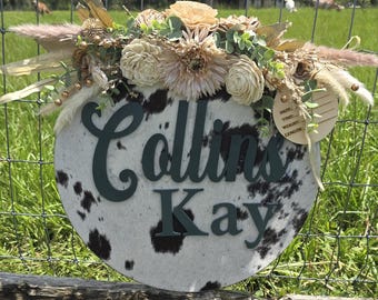 Personalized Cowhide Baby Name Sign, Nursery Decor