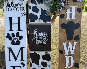Personalized Cow Porch Leaner, Rustic Farmhouse Decor