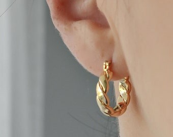 Twisted Braid Hoop Earrings, Hoops, Gold Hoop Earrings, Trendy Earrings, bold light earrings, bold earrings, Bold gold earrings, Gold Hoop