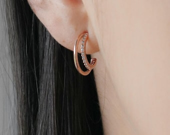 Pari Hoop Earrings, Marquise Crystal Earring, Marquise Hoop Earrings, Huggie Hoops, Dainty Hoop Earrings, Wedding, Bridal Bridesmaid Jewelry