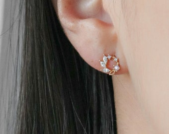 Isadora Earrings, Floral Wreath Earrings, Marquise Cut Earrings, Pink Crystal Earrings, Pretty Earring, Leaf Jewelry Necklace Earring Set