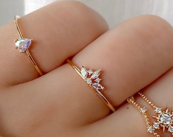 Beverly Ring, Dainty, Delicate, Iridescent Stone, Marquise Stones, Trendy Rings,  For Her, Gift for Girlfriend Wife Women, Dainty Ring