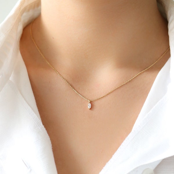 NEW* Marie Marquise Crystal Necklace - Delicate Necklace with Cubic Zirconia - Sterling Silver - Minimalist Jewelry - Prom gift