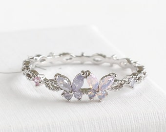 Lavendelroze dubbele vlinderring • Cadeau voor beste vriend • Jubileumcadeau • Sierlijke ring • Fijne ring • Stapelbare leuke ring, vriendschapsring