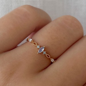 Océane Ring, Tarnish-resistant protective coating, friendship ring, Blue Crystal ring, stackable ring, stacking ring dainty ring, Blue Stone