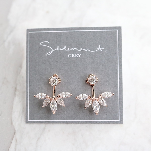 Marquise Crystal Jacket Earrings - Earring Jacket - Ear Jacket - minimal earring climber - wedding earrings - bridesmaids earrings