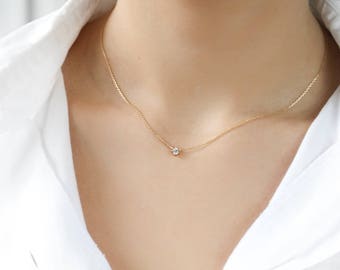 Petite Crystal Necklace - Delicate Necklace with Cubic Zirconia - Sterling Silver - Minimalist Jewelry - Prom gift