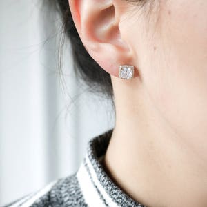 Lili Cushion Cut Crystal Halo Earrings Wedding Earrings Crystal Earrings Cushion Cut Crystal bridesmaids earrings image 3