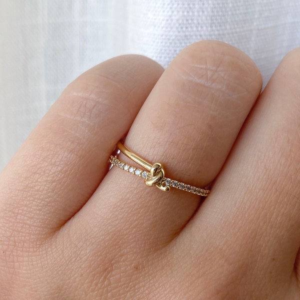 KNOT Ring, Dainty Delicate, rings for women, For Her, Gift for Girlfriend Wife Women Promise Ring, Reminder Ring, Love, Friendship pavé band