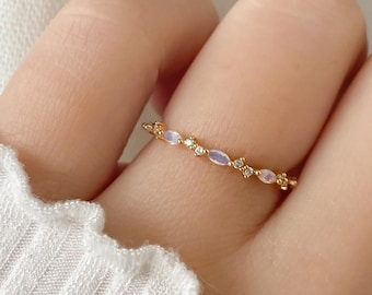 Martha Marquise Half Eternity Ring, Pink Stone Marquise Ring, Minimalist Ring, Crystal Ring, Stackable Ring, Statement Ring, Thin Gold Ring