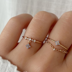 Vergissmeinnicht-Blütenring, Blumenring, Blumenring, Freundschaftsring, Rosegoldringe, Schichtring für sie Geschenk, niedlicher Ring, zierlicher Ring