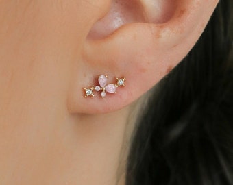Rosie Pink Butterfly Earrings, CZ Butterfly Earring, Dainty Butterfly Stud Earrings, Tarnish-resistant, Butterfly Jewelry, Cute Earrings
