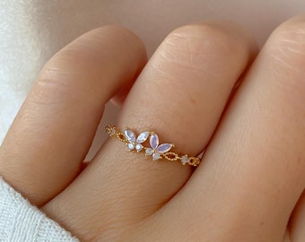 Lavendelroze dubbele vlinderring • Cadeau voor beste vriend • Jubileumcadeau • Sierlijke ring • Fijne ring • Stapelbare leuke ring, vriendschapsring