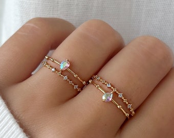 Marguerite Ring, Stacking ring, beaded band, sparkly stones, Free Size Ring, For Her, Gift for Girlfriend Wife Women, Dainty Ring