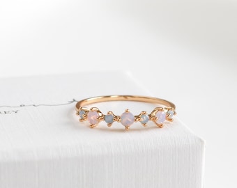 Savanah Ring, Tarnish-resistant protective coating friendship ring, Pink Crystal ring, Cute Ring, stacking ring dainty ring, Blue Stone